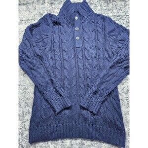 Fossil Blue Cable Knit Mock Button Neck Sweater Men’s Size Large NEW W Tags